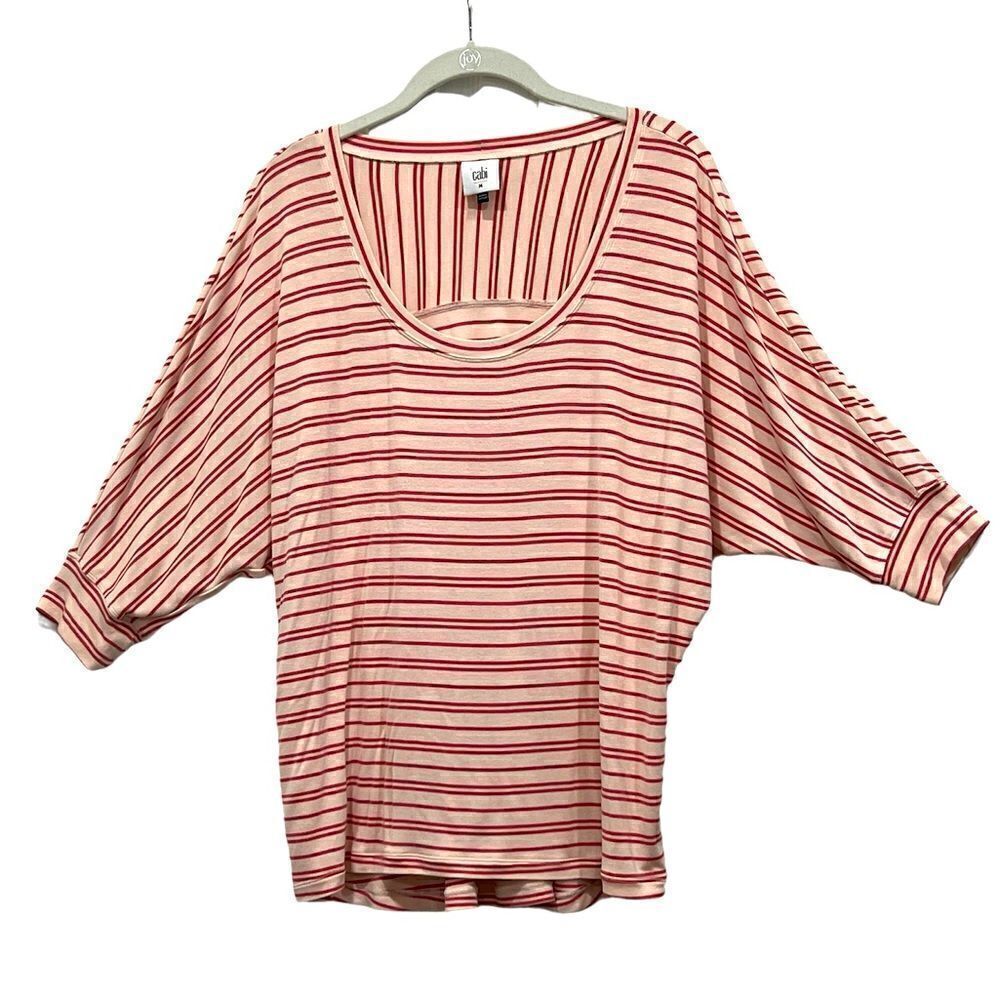 CAbi pink relaxed tickle tee 3/4 sleeve striped top style# 5750 size M - Picture 2 of 6